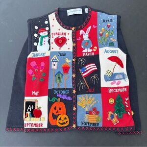 Vtg  Marisa Christina Holiday/Calendar Cardigan Ramie/Cotton Petite/Petite/PP